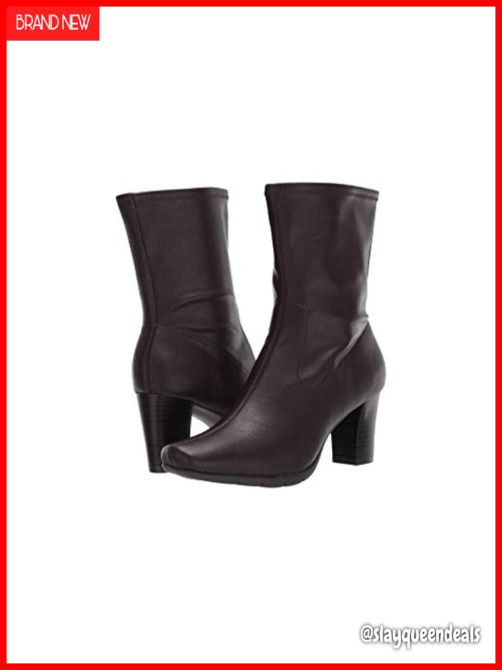 Aerosoles Cinnamon Mid-Calf Boots Faux Leather Square Toe Block Heel